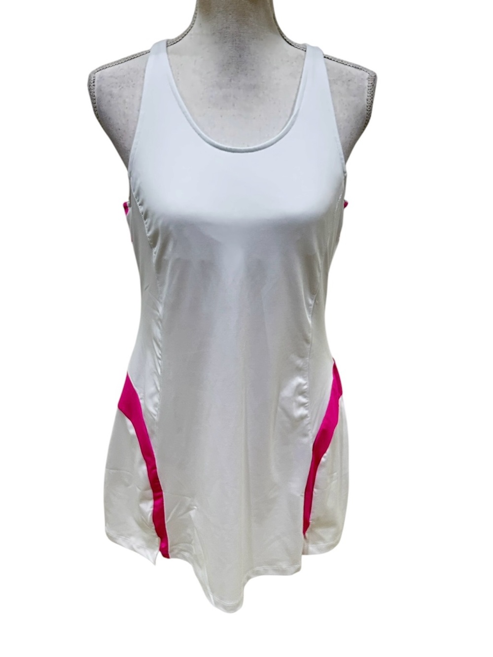 Fila White Tank tennis Dress with Hot Pink Panels scoop neck bralette sz large